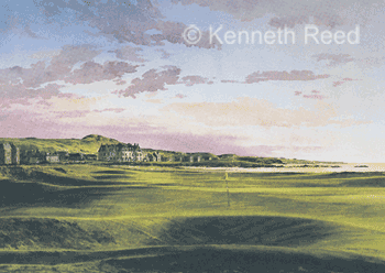 Limited Edition fine art print of Machrihanish links golf course, Mull of Kintyre, Scotland from a painting by Ken Reed