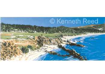 Limited Edition fine art print of Pebble Beach golf club, U.S.A. from a painting by Ken Reed