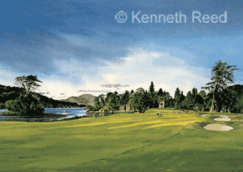 Open Edition fine art print of the 18th hole on Loch Lomond golf course, Scotland from a painting by Ken Reed