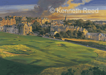 Limited Edition fine art print of the 17th hole on the old course, St. Andrews,Scotland one of the world's best 18 golf holes from a painting by Ken Reed.