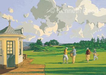 Limited Edition fine art print of the 1st tee on the Kings Course Gleneagles golf resort, Scotland from a painting by Ken Reed