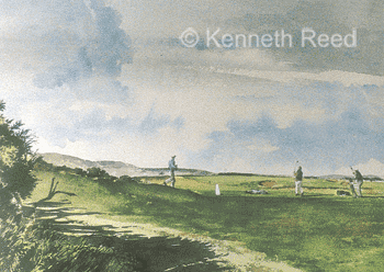 Limited Edition fine art print of the 11th High In hole on the Old Course at St. Andrews, the home of golf, Scotland from a painting by Ken Reed. Part of the Old Course Portfolio