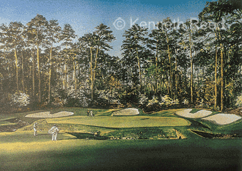 Open Edition fine art print of the 13th Hole, Azalea, Augusta golf course, U.S.A. from a painting by Ken Reed