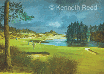 Open Edition fine art print of the 13th hole on the Queens Course at Gleneagles, Scotland from an original painting by Ken Reed