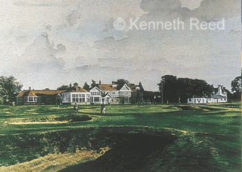Open Edition fine art print of the 18th green Muirfield golf course, Scotland from a painting by Ken Reed