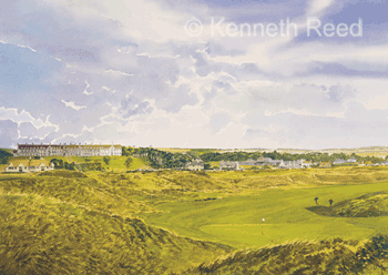Open Edition fine art print of the 5th hole on the Ailsa links golf course, Turnberry, Scotland from a painting by Ken Reed