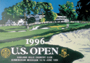 Poster for The U.S. Open Golf Championship Oakland Hills golf course 1996 art-deco style design and painting by Ken Reed