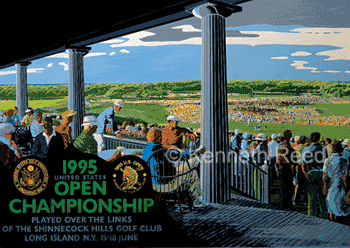 Limited Edition and Open Edition fine art print of the official poster for the 1995 U.S. Open Golf Championship played at Shinnecock Hills golf club from a painting by Ken Reed.