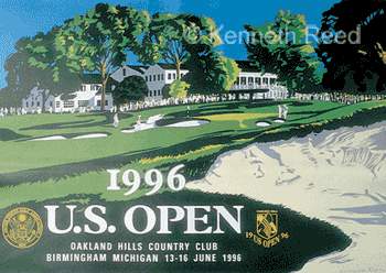 Limited Edition and Open Edition fine art print of the official poster for the 1996 U.S. Open Golf Championship played at Oakland Hills Country Club from a painting by Ken Reed.