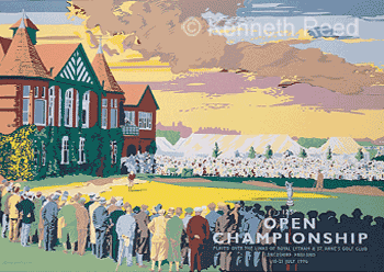 Limited Edition and Open Edition fine art print of the official poster for the 1996 Open Golf Championship played at Royal Lytham and St. Annes golf course from a painting by Ken Reed.
