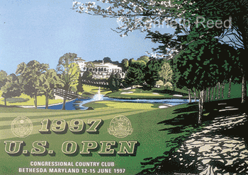 Limited Edition and Open Edition fine art print of the official poster for the 1997 U.S. Open Golf Championship played at the Congressional country club from a painting by Ken Reed.