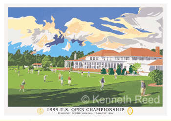 Limited Edition and Open Edition fine art print of the official poster for the 1999 U.S. Open Golf Championship played at Pinehurst from a painting by Ken Reed.