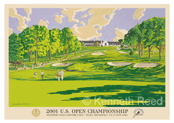 Limited Edition and Open Edition fine art print of the official poster for the 2001 U.S. Open Golf Championship played at Southern Hills golf club from a painting by Ken Reed.