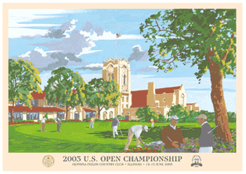 Limited Edition and Open Edition fine art print of the official poster for the 2003 U.S. Open Golf Championship played at Olympia Fields from a painting by Ken Reed.