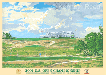 Limited Edition and Open Edition fine art print of the official poster for the 2004 U.S. Open Golf Championship played at Shinnecock Hills from a painting by Ken Reed.