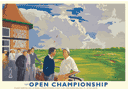 Poster for The Open Golf Championship Royal Lytham golf course 2001 art-deco style design and painting by Ken Reed