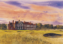 print of the clubhouse at Royal Lytham and St. Annes golf course from a painting by Ken Reed