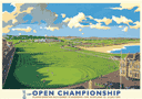 Poster for The Open Golf Championship St. Andrews golf course 2000 art-deco style design and painting by Ken Reed