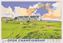 Poster for The Open Golf Championship Carnoustie golf course 1999 art-deco style design and painting by Ken Reed